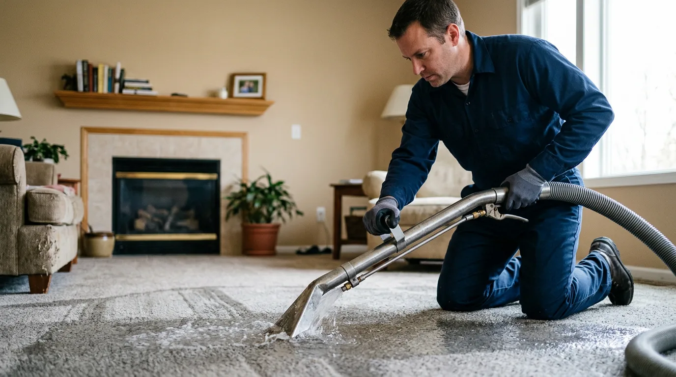 Water damage restoration technician working near Hoxie, KS